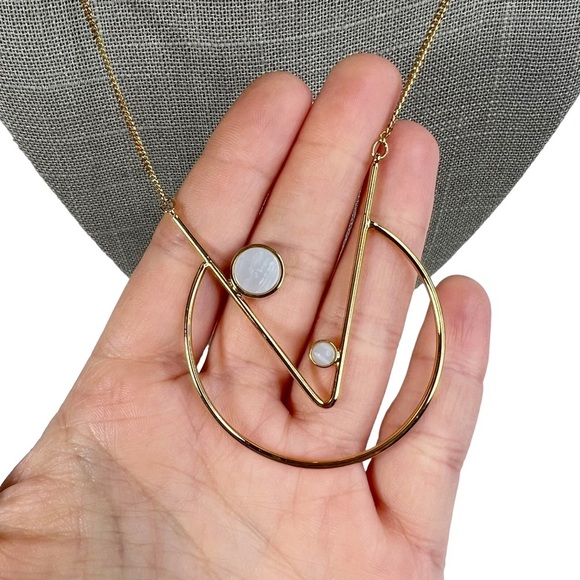 Gold Tone Geometric V Open Circle Long Chain Necklace - Picture 2 of 9